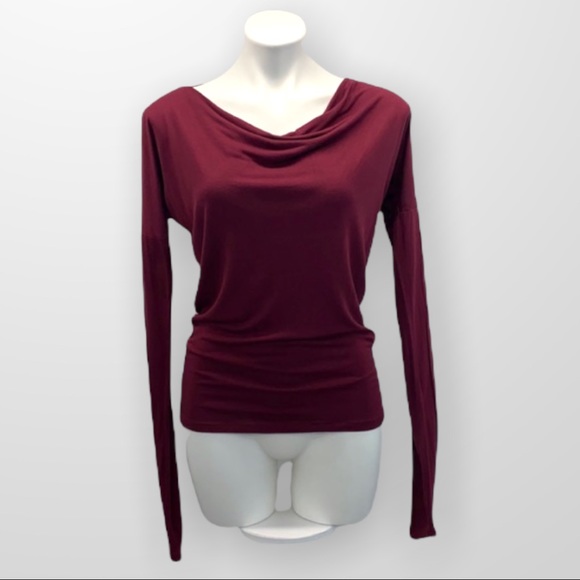 ARITZIA WILFRED Draped Cowl Neck Fitted Long Sleeve Tee Burgundy Size XS